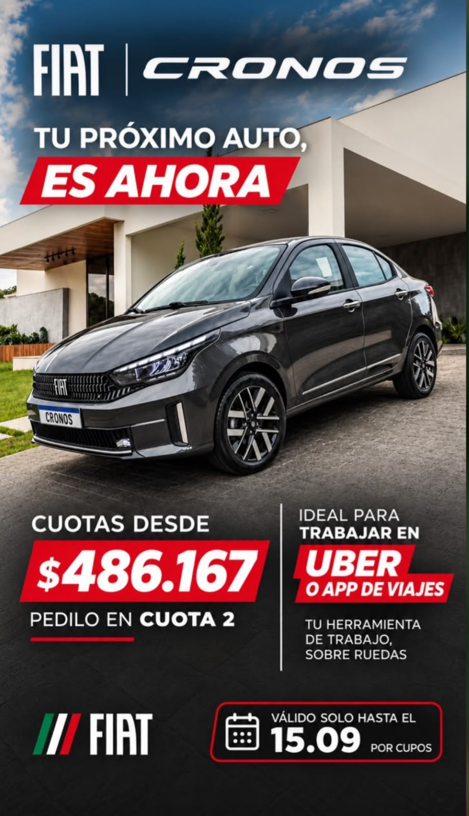 Fiat Cronos: promoción con cuotas desde $486.167 y vigencia hasta el 15/09, finalizada. Consultá las condiciones actuales.